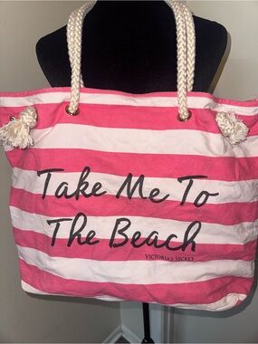 Victoria's Secret Pink and White Striped Rope-Handle Tote
